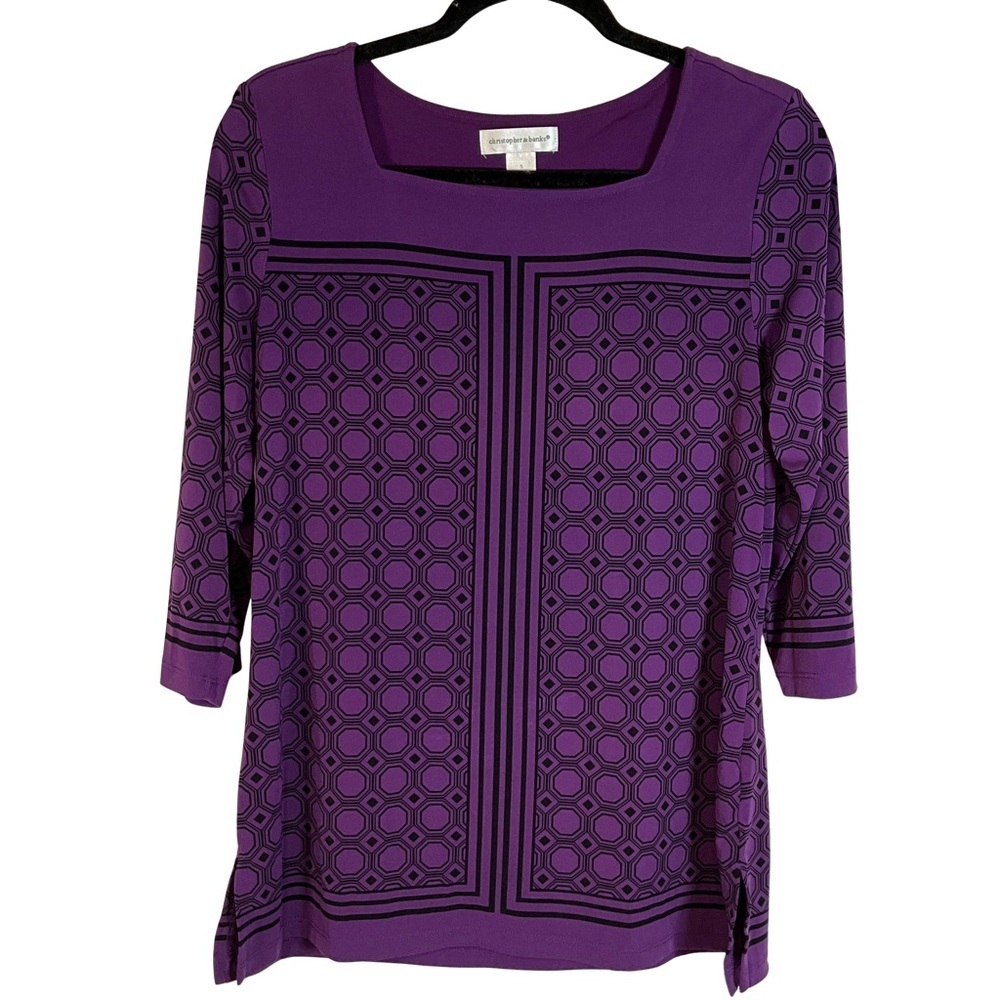 Christopher & Banks Top Size S 3/4 Sleeves Purple Patterned